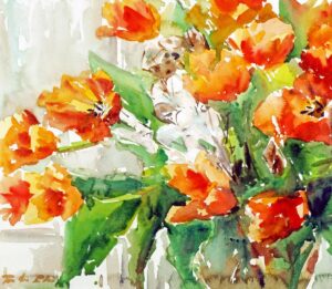 Tulpen (aquarel) van Ton ter Linden